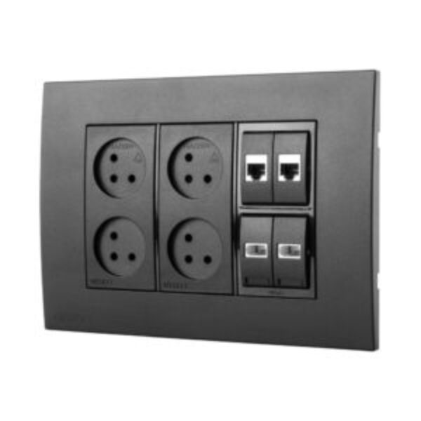 HOME & OFFICE stand under the plaster black matte 6 module, 4 sockets