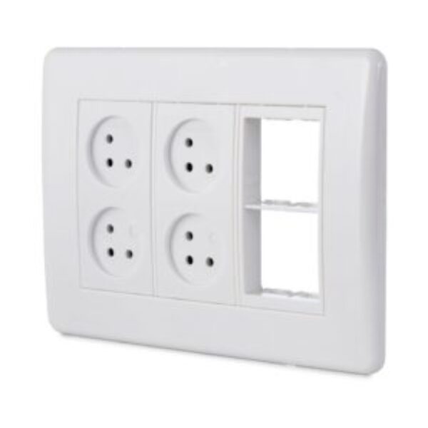 6-module frame for HOME & OFFICE with 4 sockets and Guvis adapter, without base