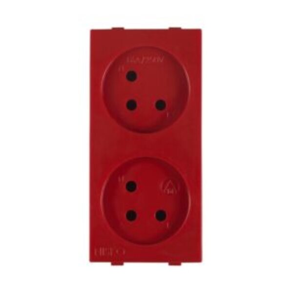 A pair of red power sockets