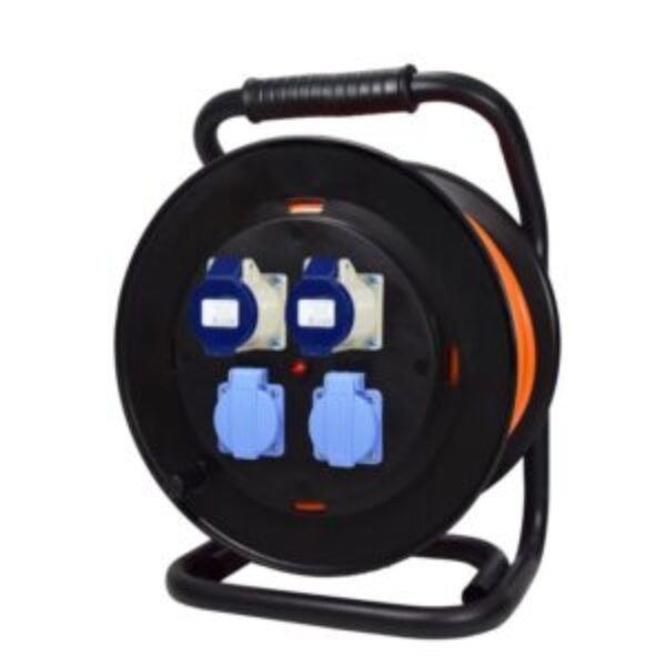 Industrial extension drum 25 meters (neoprene) includes 2 protected Israeli sockets, 2 CEE 3X16A sockets and a molded Israeli plug
